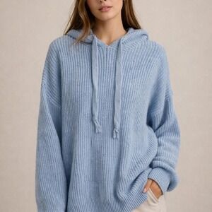 Blue oversized knit hoodie #knitwear #oversized #powderblue #POL